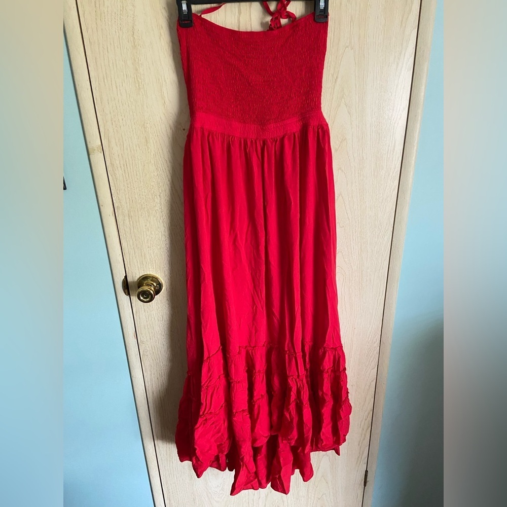 R.Vivimos Women Summer Cotton Sexy Blackless Long Dresses RED Sz Large 12/14 - Picture 2 of 14